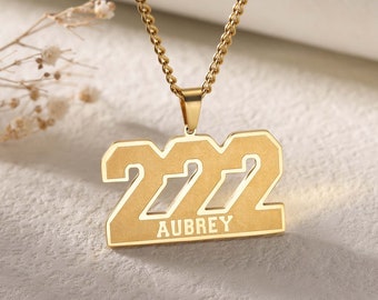 Customized Engraved Sport Number Necklace with Name|Year Necklace|Personalized Lucky Pendant|Baseball and Sports Team Number