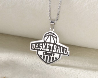 Custom Basketball Team Name Necklace|Personalized Sports Name Necklace|Team Sport Number Necklace|Basketball Coach Gift for Athlete