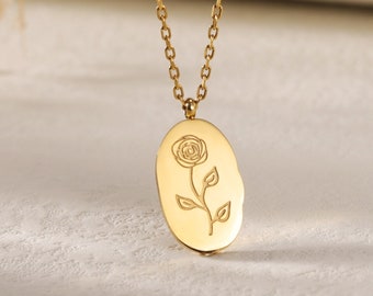 Gold Birth Flower Necklace with Name|Custom Floral Zodiac Necklace|Birth Month Gold Necklace|Personalized Best Friend Necklace|Birthday Gift