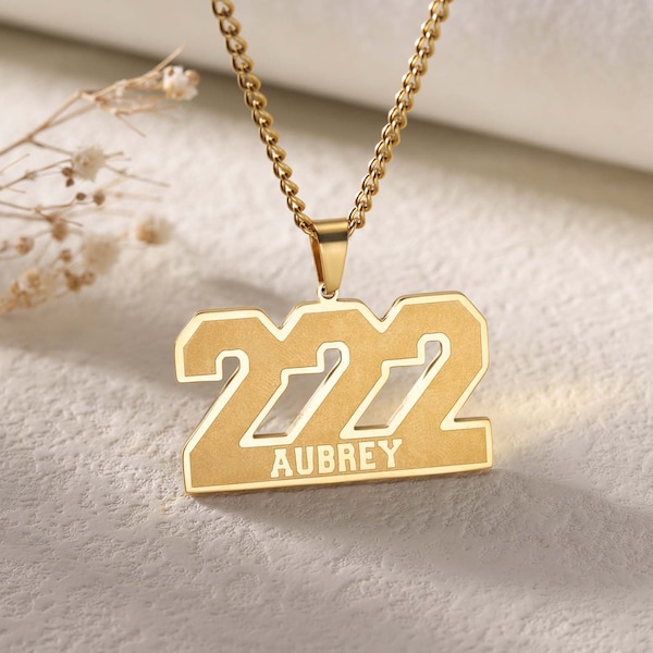 Customized Engraved Sport Number Necklace with Name|Year Necklace|Personalized Lucky Pendant|Baseball and Sports Team Number