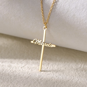 Custom Silver Minimal Cross Pendant Necklace|Personalized Cross Necklace with Kids Name|Christian Religious Gift for Her|Baptism Gift