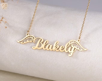 Personalized Angel Wings Name Necklace|Wing Necklace|Memorial Wing Necklace|Angel Number Necklace |Dainty Angel Wing Personalized Necklace