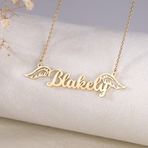 Personalized Angel Wings Name Necklace|Wing Necklace|Memorial Wing Necklace|Angel Number Necklace |Dainty Angel Wing Personalized Necklace