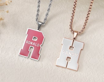 Color Filled Letter Necklace with Custom Name|Personalized Initial Necklace for Kids|Lucky Pendant Sports Team Necklace|Initial Jewelry