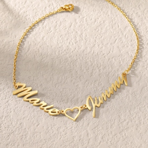 Braccialetto con doppio nome personalizzato-caviglia con cuore/braccialetto mamma con nome bambino/regalo anniversario per coppia/braccialetto con nome per migliore amica