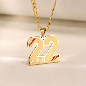 Customized Engraved Sport Number Necklace with Name|Baseball Lace Necklace|Personalized Lucky Pendant|Softball and Sports Team Number