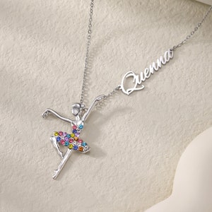 Ballet Dance Girl Necklace with Custom Name|Personalized Ballerine Necklace|Dancer Necklace for Women|Dance School Gift|Dance Team Gift