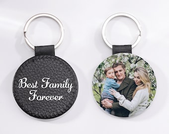 Personalized Keychain for Dad|Custom Leather Photo Keychain|Fathers Day Gift|Mens Car Key Chain Gift|Unique Anniversary Gift with Photo