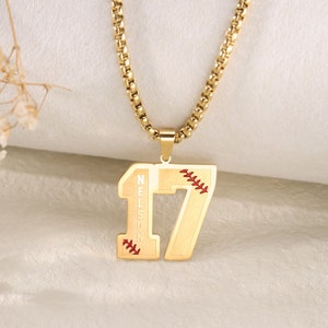Collana con numero sportivo inciso personalizzato con nome/Collana in pizzo da baseball/Ciondolo portafortuna personalizzato/Numero di squadra di baseball e sportiva