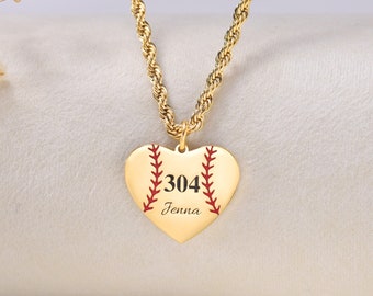 Heart Baseball Necklace with Custom Name and Number|Personalized Tiny Sporty Necklace|Custom Lucky Pendant|Baseball and Sports Team Necklace