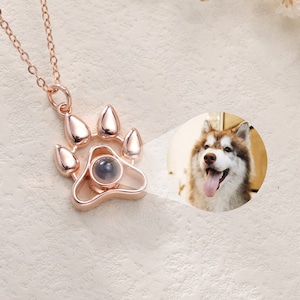 Projection Photo Necklace with Cute Paw Charm|Pet Photo Keychain|Personalised Memorial Photo Pendant|Custom Photo Jewelry|Anniversary Gifts