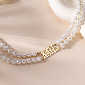 Double Layer Gold Pearl Necklace|Personalized Freshwater Pearl Name Necklace with Gold Beads|Custom Beaded Necklace Layered Gift For Her