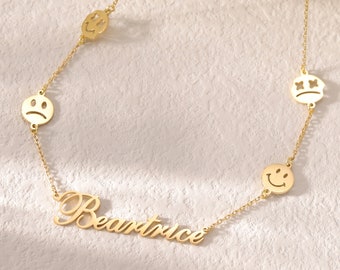 Custom Smiley Face Name Necklace|Personalized Emoji Necklace|Dainty Mood Necklace for Kids|Funny Birthday Gift|Curb Chain and O Shaped Chain