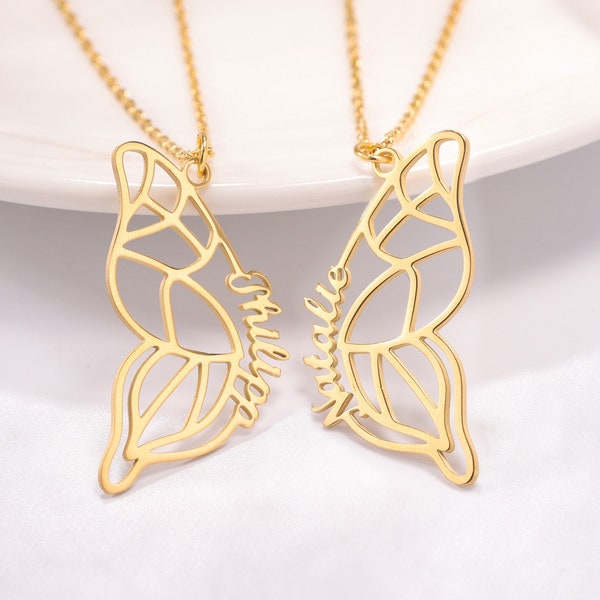 Custom Two Butterfly Necklace|Best Friends Necklace Set|Personalized BFF Necklace for 2|Butterfly Wing Friendship Necklace|Sister Necklace