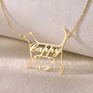 Custom Cat Outline Picture Necklace|Personalized Pet Necklace with Name|Cat Silhouette Necklace|Animal Pet Memorial Gift|Cat Lover Gift