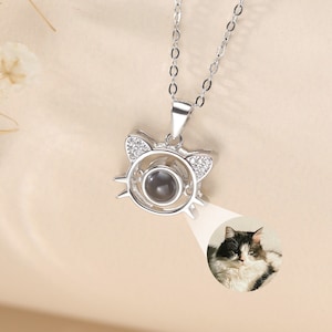 Collar de proyección de foto de gato/Colgante de foto conmemorativa de mascota en plata de ley/Imagen personalizada en el interior de la joyería/Regalo moderno para el mejor amigo