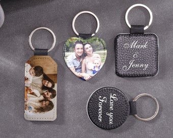 Custom Photo Leather Key Chain|Famliy Keychain Personalized|Car Keys Keychain|Memorial Sentimental Gift for Dad, Photo Gift for Husband