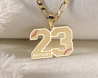 Customized Frosted Sport Number Necklace with Name|Baseball Lace Necklace|Personalized Lucky Pendant|Baseball and Sports Team Number