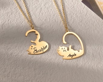 Custom Two Cat Necklace|Best Friends Necklace Set|Personalized BFF Necklace for 2|Puzzle Pendant Friendship Necklace|Sister Necklace