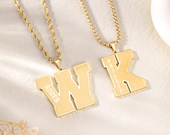 Custom Engraved Letter Necklace with Name|Minimalist Inital Letter Necklace|Personalized Gold-filled Letter Pendant Necklace|Sporty Gift