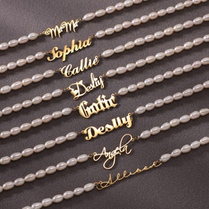 Handmade Nameplate Pearl Choker|Personalized Oval Pearl Name Necklace|Custom Freshwater Pearl Necklace|Elegant Necklace with 5-6 mm Pearls