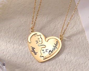 Collier personnalisé deux chats|Ensemble de colliers meilleurs amis|Collier BFF personnalisé pour 2|Collier d'amitié pendentif puzzle|Collier soeur