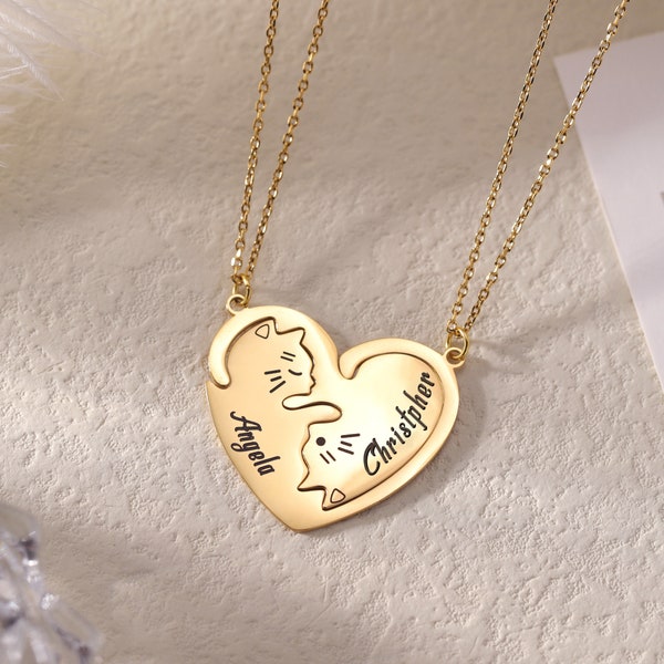 Collier personnalisé deux chats|Ensemble de colliers meilleurs amis|Collier BFF personnalisé pour 2|Collier d'amitié pendentif puzzle|Collier soeur