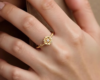 Custom Dainty Birthflower Ring-Personalized Birthstone Mother Rings-Bridesmaids Engagement Jewelry -Birthday Gifts For Women-Gift for Mom