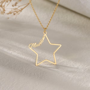 Delicate Star Layered Name Necklace|Custom Star Necklace for Women|Simple Star Charm Choker Necklace|Minimalist Statement Name Necklace