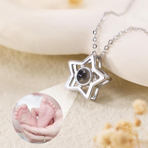 Baby Picture Necklace|Star Photo Projection Necklace in sSilver|Custom Projection Necklace for Mom|Memorial Necklace|Pet Memorial Gifts