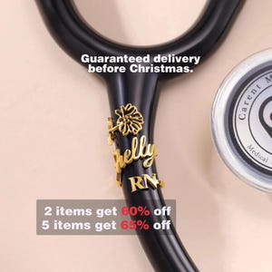 ID-tag RN-stethoscoop|Stethoscoop gepersonaliseerd naamplaatje met geboortebloem|Stethoscoopbedel|Cadeau voor afstuderen verpleegkundige|RN-cadeau|Cadeau voor arts