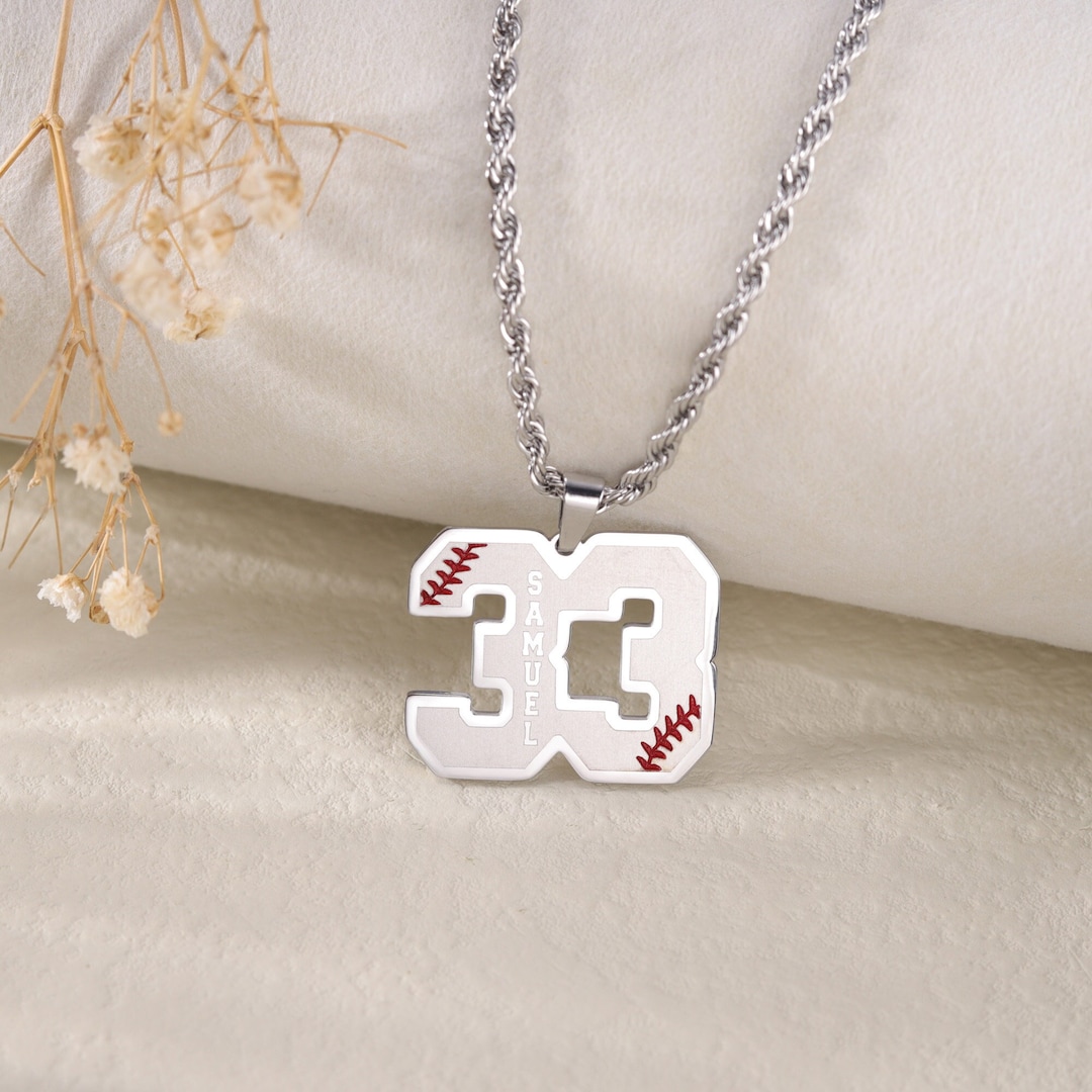 Customized Engraved Sport Number Necklace With Namebaseball Lace