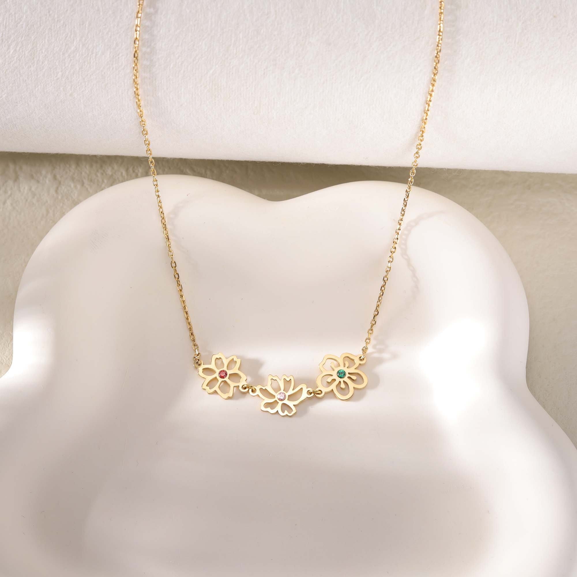 Birth Flower Necklace with Birthstone|Combined Birth Flower Necklace|Bridesmaids Gift|Birth Flower Jewelry|Unique Family Gift Mother