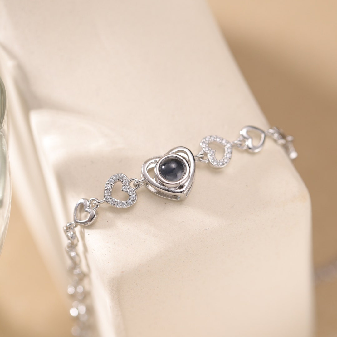 Custom Photo Projection Bracelet - Personalized Picture Bracelet With Heart Pendant For Women & Men - View #11