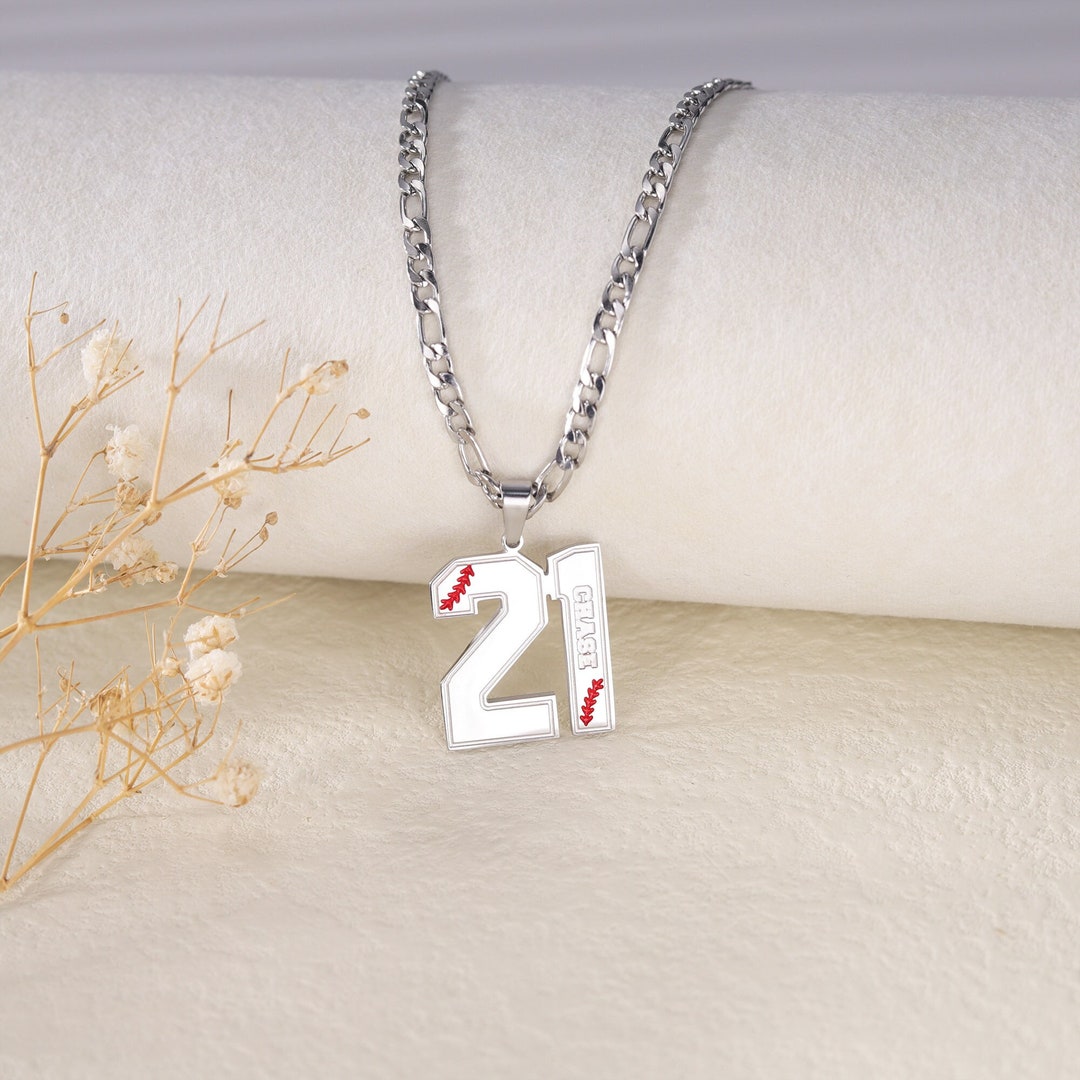 Customized Engraved Sport Number Necklace With Namebaseball Etsy