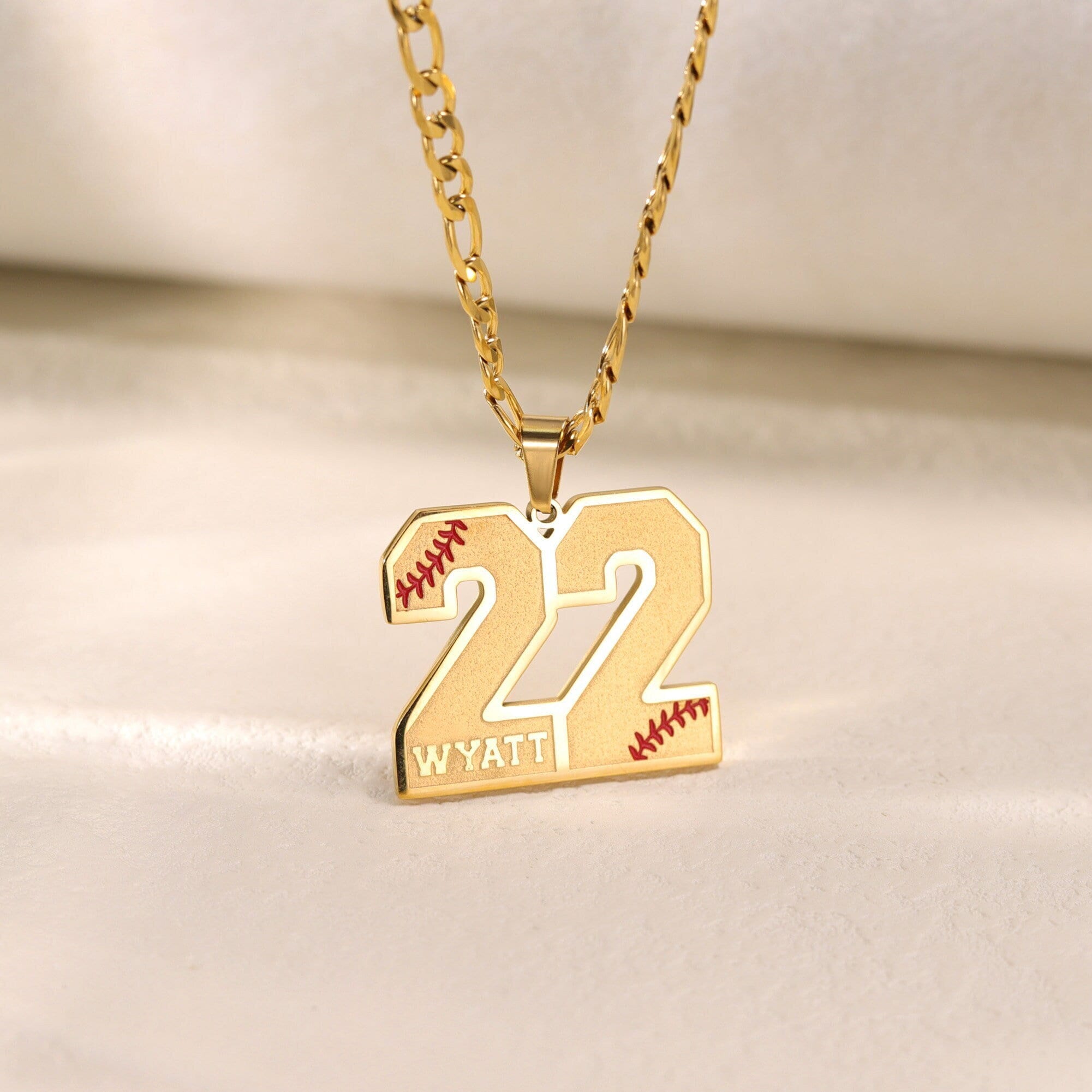 Customized Engraved Sport Number Necklace with Name|Baseball Lace Necklace|Personalized Lucky Pendant|Softball and Sports Team Number