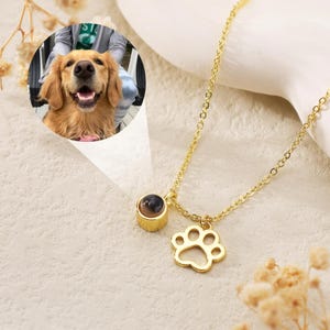 Pet Photo Necklace|Projection Photo Necklace with Cute Paw Charm|Personalised Memorial Photo Pendant|Custom Photo Jewelry|Anniversary Gifts