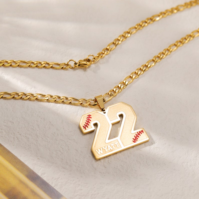 Customized Engraved Sport Number Necklace with NameBaseball Lace NecklacePersonalized Lucky PendantSoftball and Sports Team Number image 6