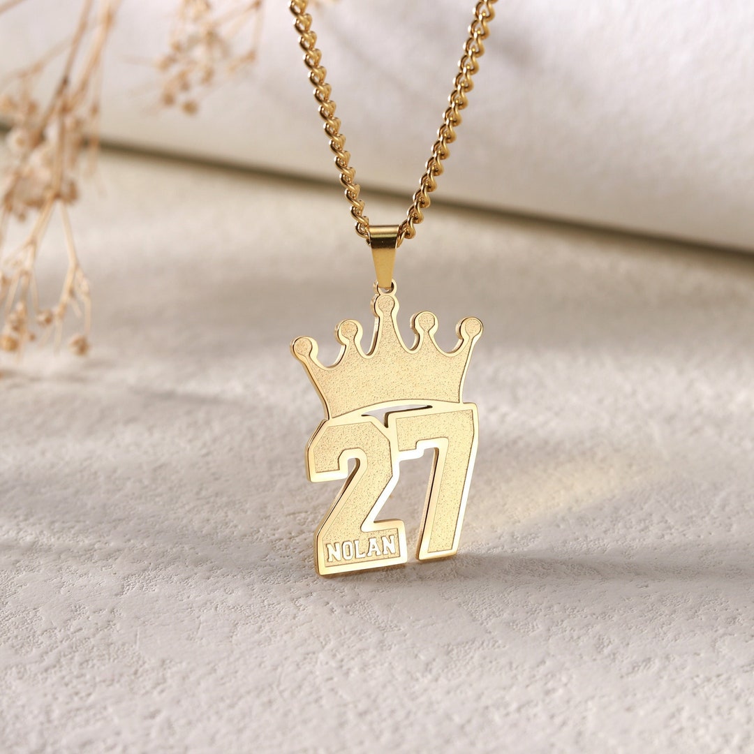 Customized Engraved Sport Number Necklace With Crownyear