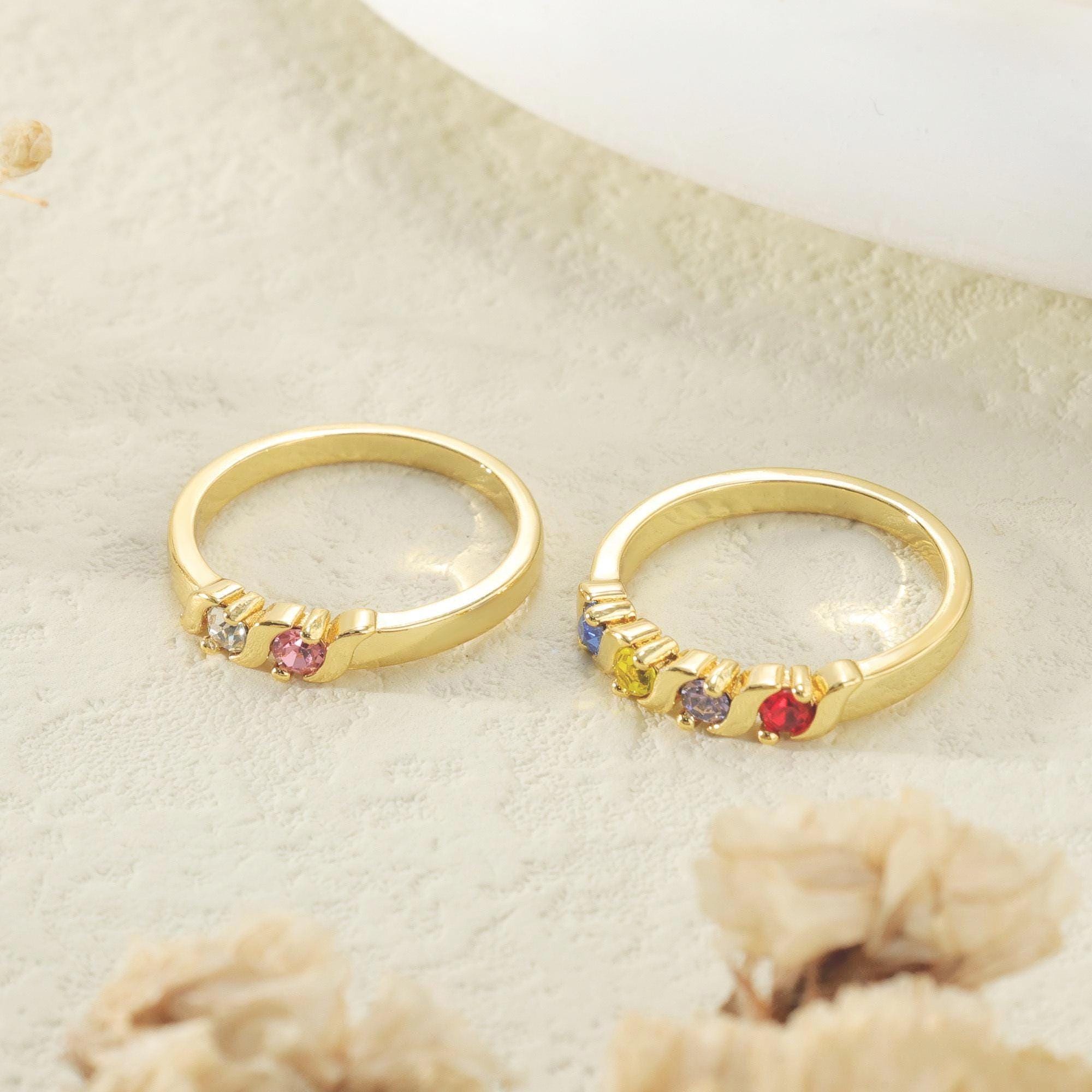 Custom Dainty Birthstone Ring-Personalized Multi Birthstone Mother Ring-Bridesmaid Jewelry-Minimalist Birthday Gift For Mom-Anniversary Gift