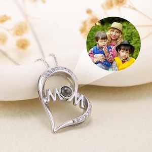 Custom Projection Necklace for Mom|Baby Picture Necklace|Heart Photo Projection Necklace in sSilver|Memorial Necklace|Pet Memorial Gifts