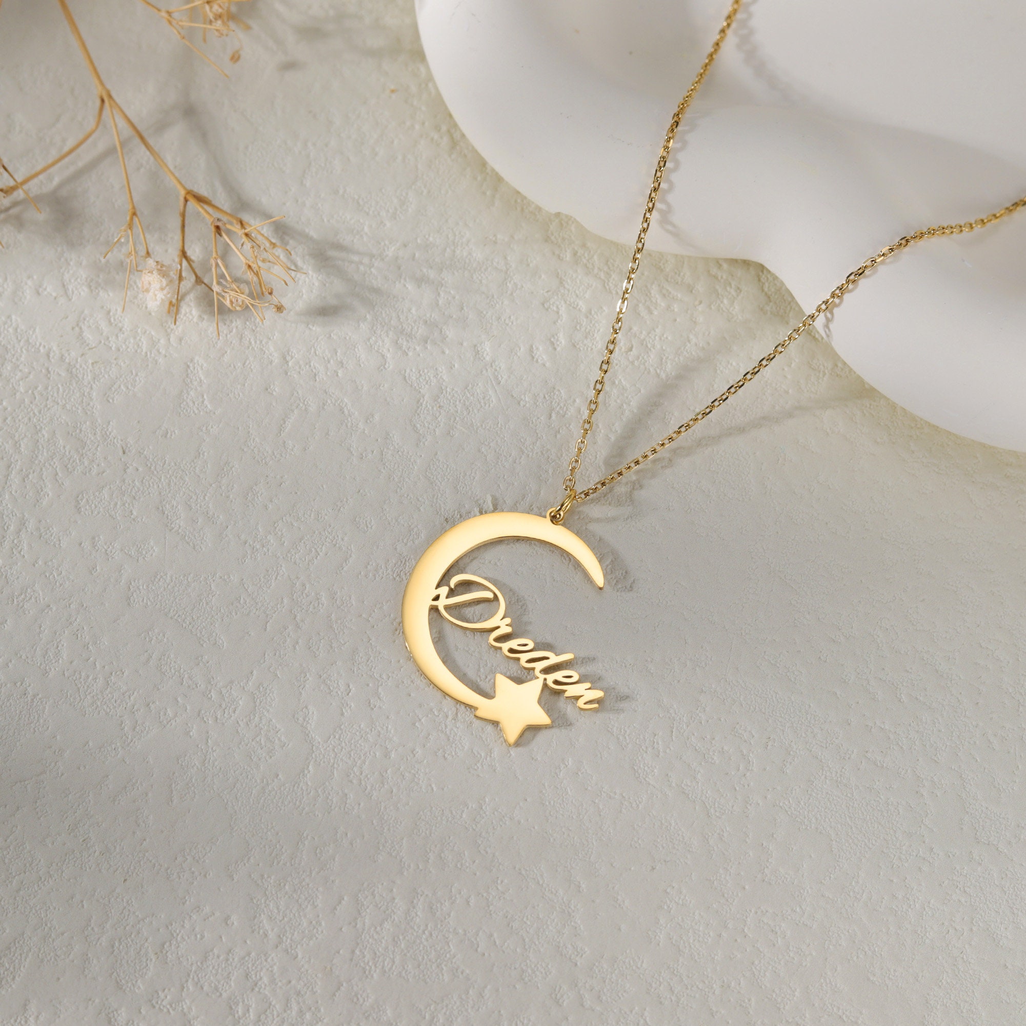 Personalised Moon and Star Necklace|custom Layering Name Necklace