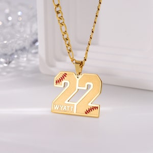 Customized Engraved Sport Number Necklace with NameBaseball Lace NecklacePersonalized Lucky PendantSoftball and Sports Team Number image 3