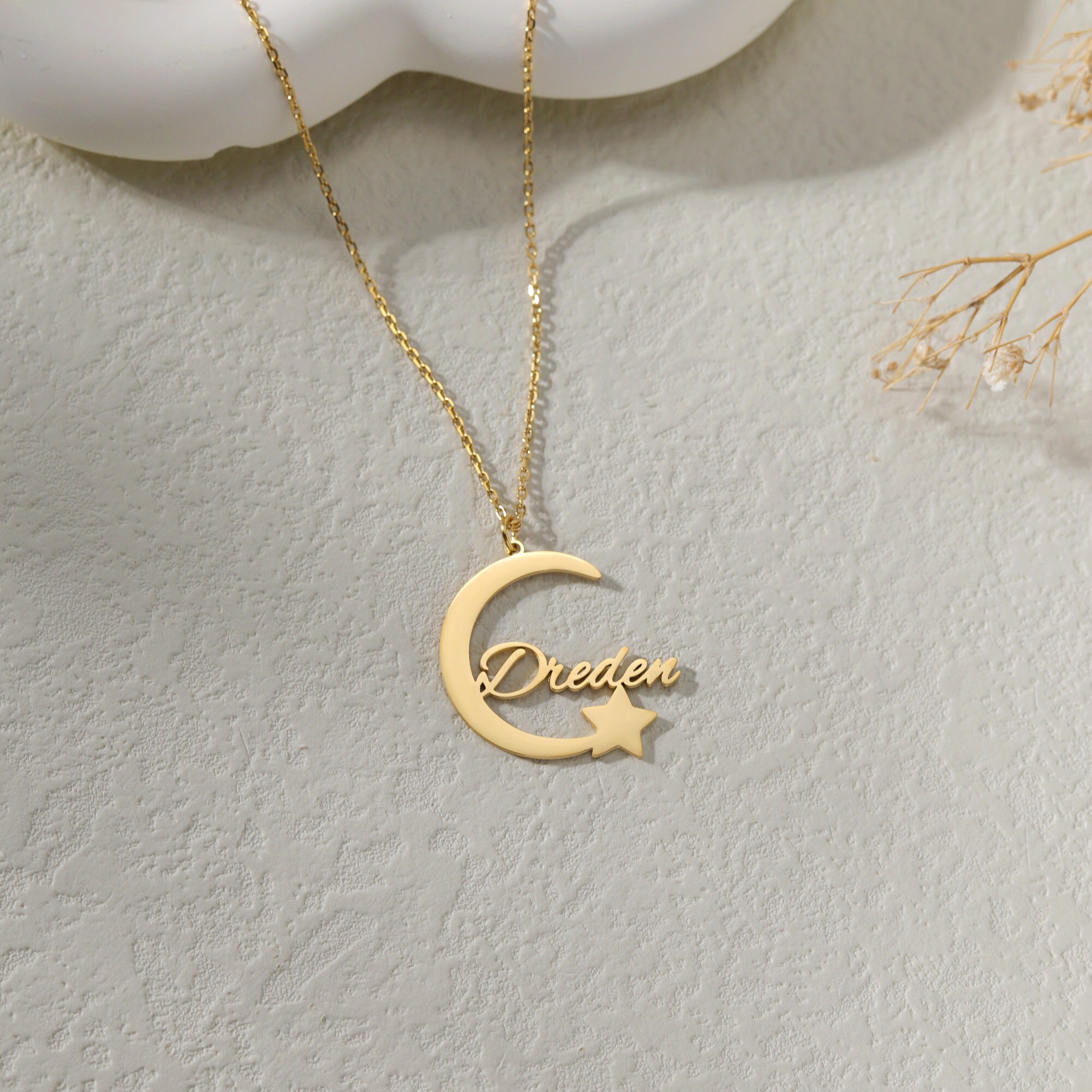 Personalised Moon and Star Necklace|custom Layering Name Necklace