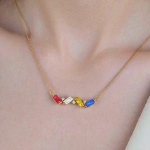 Custom Multi Birthstone Necklace-Personalized Baguette Gemstone Necklace-Meaningful Family Jewelry Gift-Dainty Bridesmaid Gift-Birthday Gift