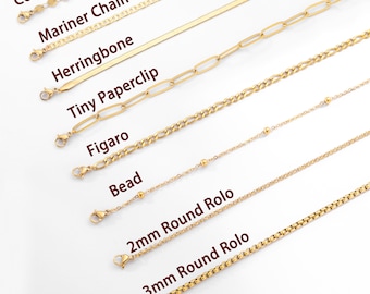 18K Gold Filled Chain, Daily Layering Chain, Pearl Bead Chain, Evil Eye Chain, Curb Chain, Figaro Chain, Paperclip Chain, Mens Gold Chain