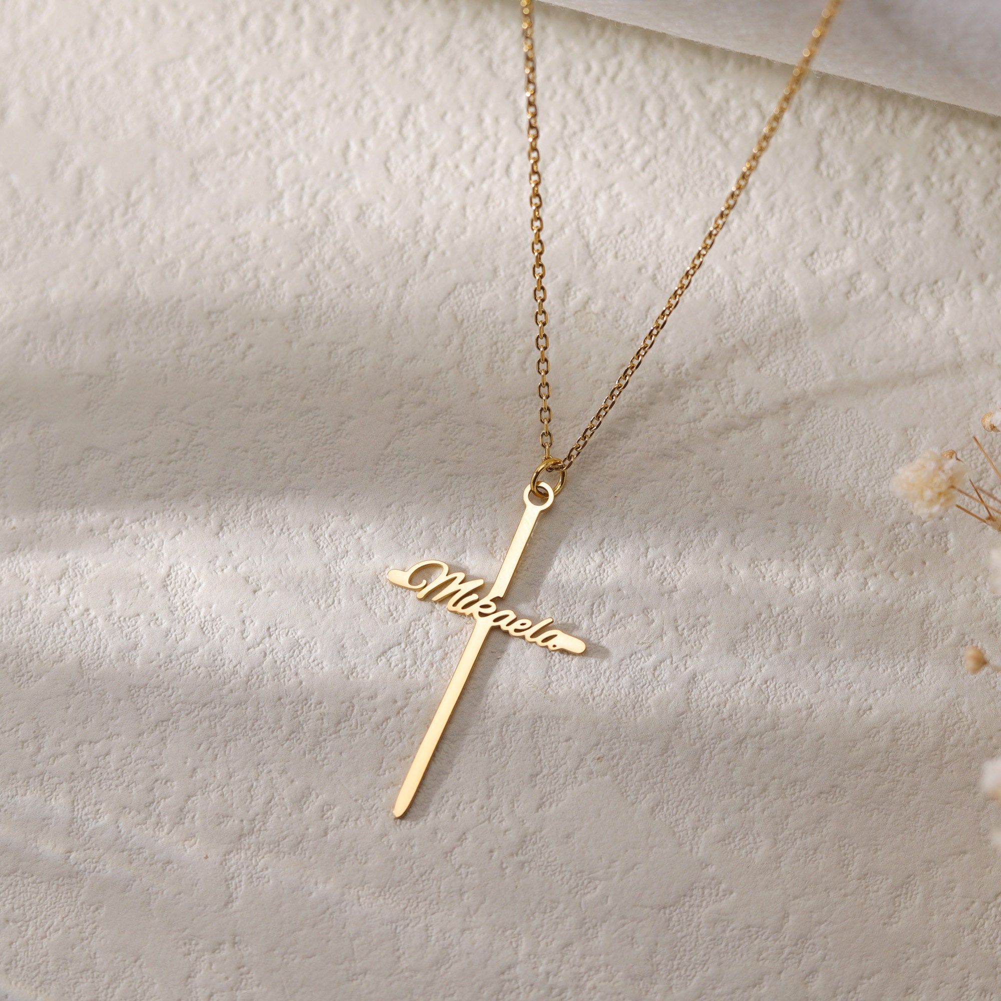 Personalized Cross Necklace with Name, Minimal Cross Pendant Necklace, Christian Religious Gift, Baptism Gift, Gift for Her