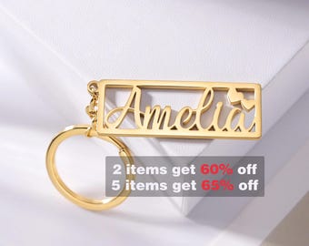 Personalized Name Keychain with Heart|Custom Letter Key Chain|Your Name Keyrings|Name Key Chain with Multiple Fonts|Birthday Gift for Women