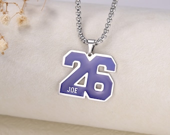 Customized Sport Number Necklace with Name|Year Necklace|Personalized Lucky Pendant|Football Player Charm Gift|Sport Lover Gifts for Men