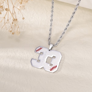 Customized Engraved Sport Number Necklace with NameBaseball Lace NecklacePersonalized Lucky PendantSoftball and Sports Team Number image 4